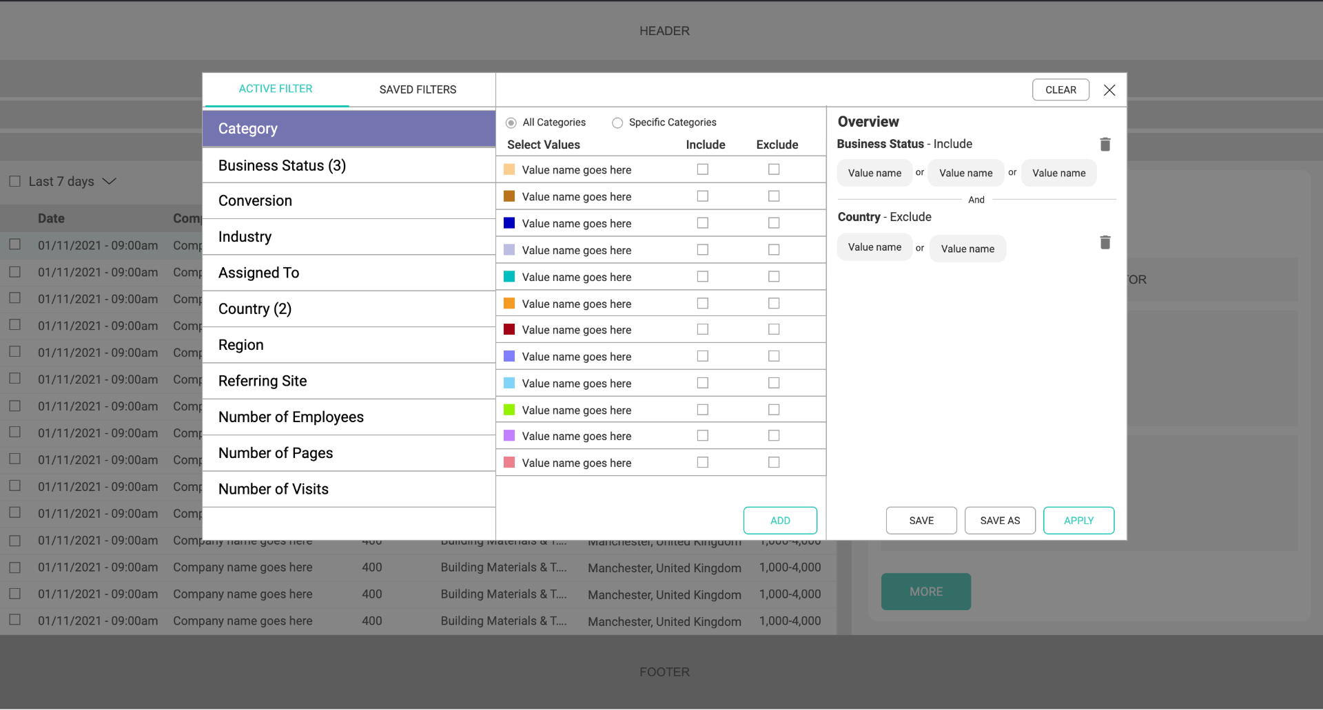 Lead Forensics active filters configuration
